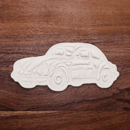 Handmade and customizable punch buggy car cookie cutter dough cutout and imprint, perfect for vintage car themed cookies, birthdays and gifting.