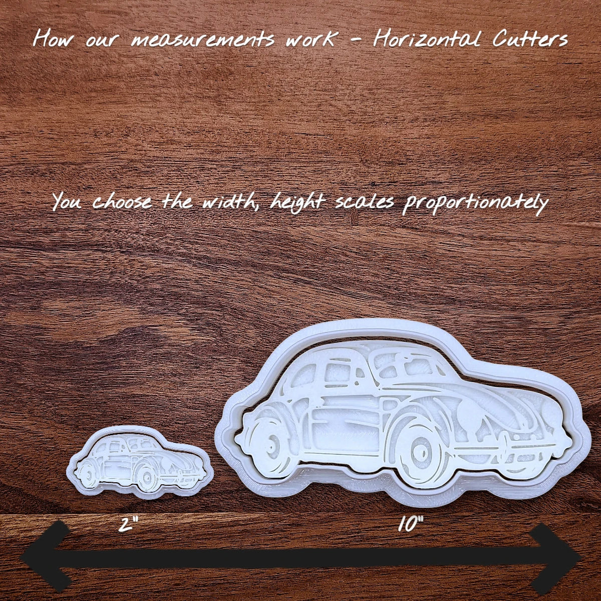 Size chart showing how sizing increasing and decreasing works for the cookie cutter and stamp