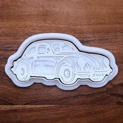 Handmade and customizable punch buggy car cookie cutter and stamp, perfect for vintage car themed cookies, birthdays and gifting.
