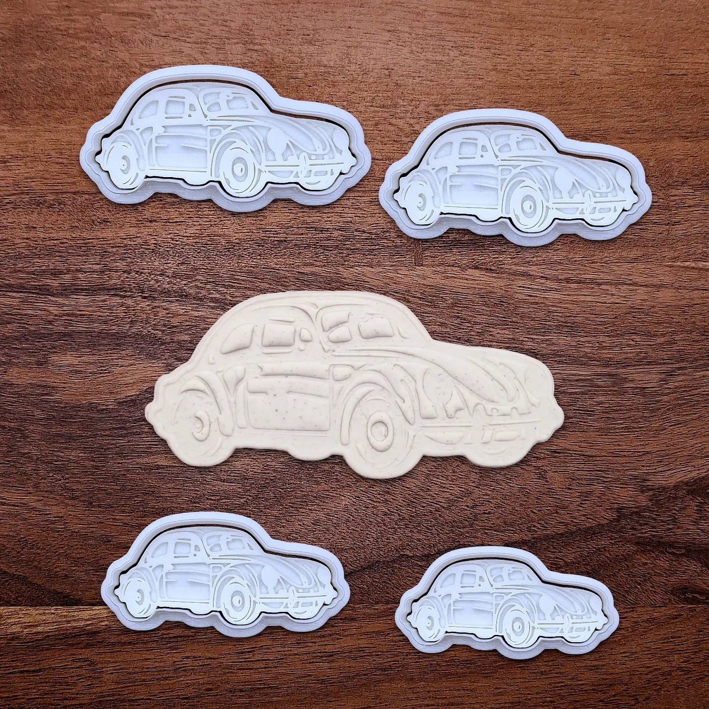 Bake nostalgic treats with this Vintage Car Cookie Cutter Set inspired by classic punch buggy vehicles. Perfect for themed parties, fondant, cookies, and creative baking projects.