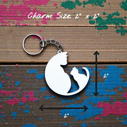 Handmade and customizable cat and kitten keychain in white, perfect for pet parents, gift sets and animal rescues.
