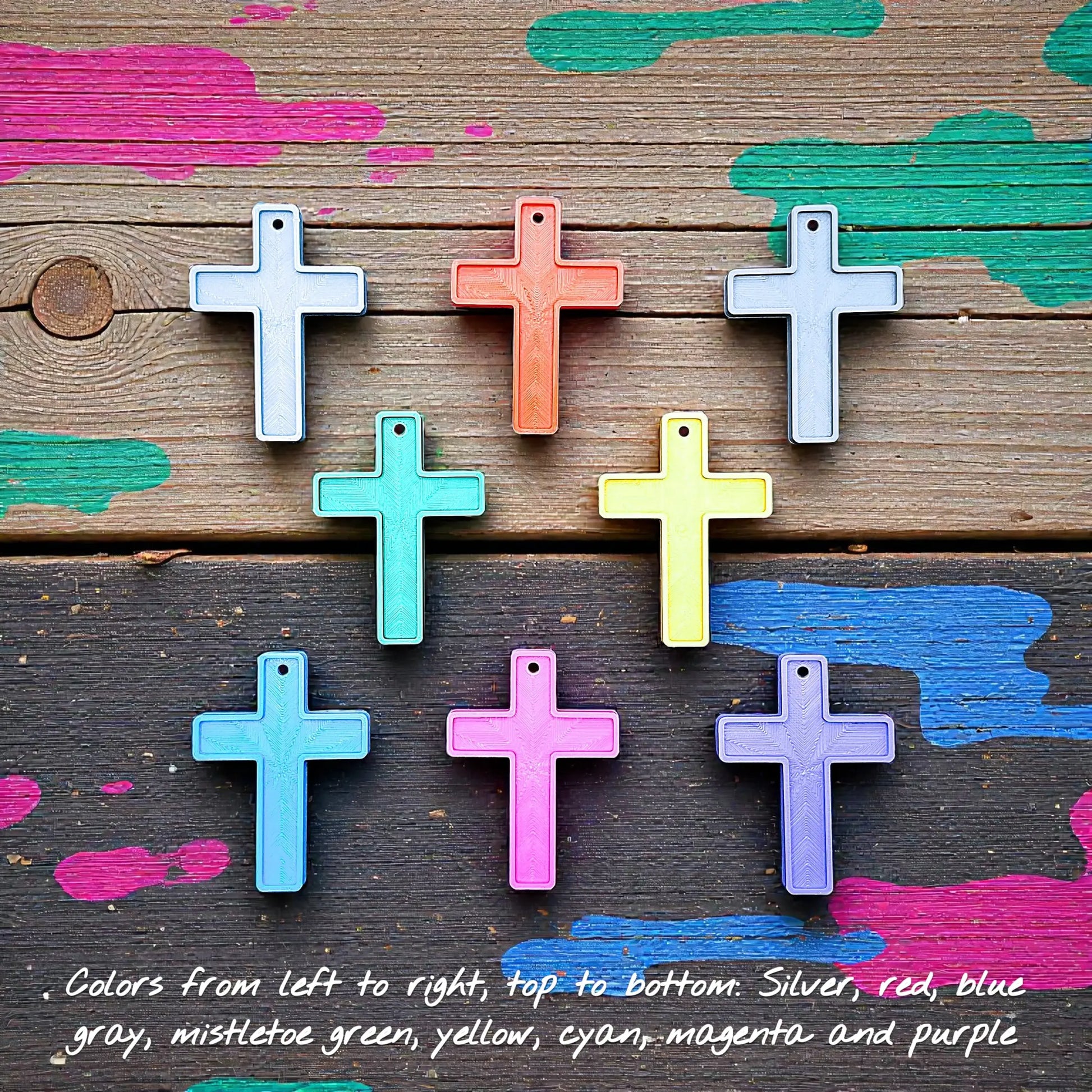 Handmade and customizable cross keychains in assorted colors, perfect for church events, VBS, religious gifts, and faith-based keepsakes.