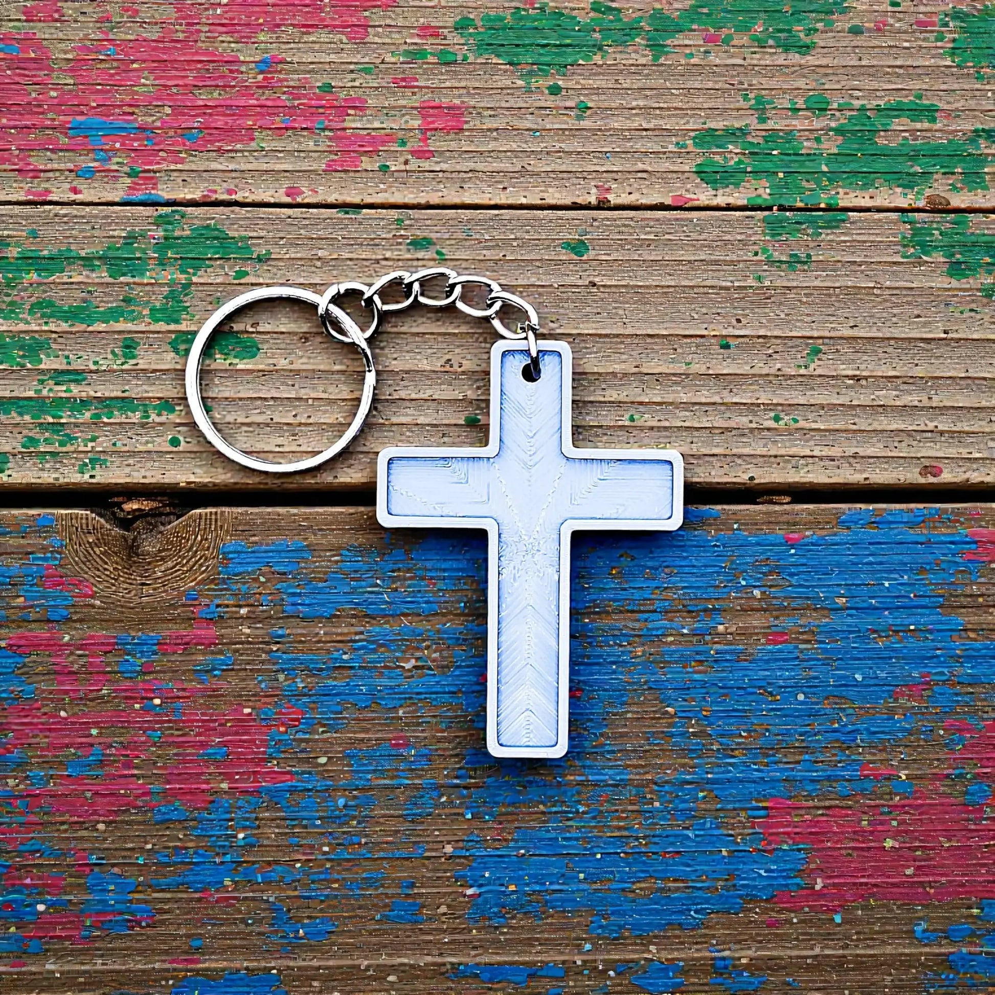 Handmade and customizable cross keychain, perfect for church events, VBS, religious gifts, and faith-based keepsakes.