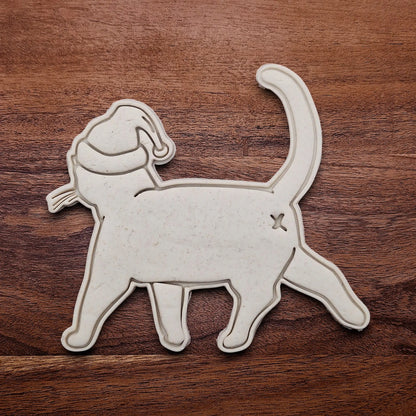 Funny Santa Hat Cat Butt Cookie Cutters dough cutout and imprint, available in a 3-piece set or individual sizes, perfect for baking, fondant, crafts, gag gifts and white elephant parties.