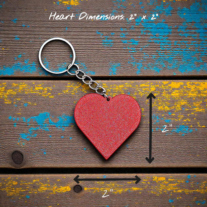 Handmade and customizable heart keychain in red, perfect for classroom prizes, Valentine's Day gifts, party favors for kids birthdays, baby showers and unique backpack charms.