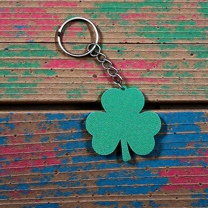 Handmade and customizable clover keychain, perfect for St Patrick's Day party favors and gifts.