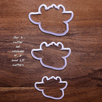 Handmade and customizable cow cookie cutters, perfect for farm-themed baking and kids’ country birthday party treats.