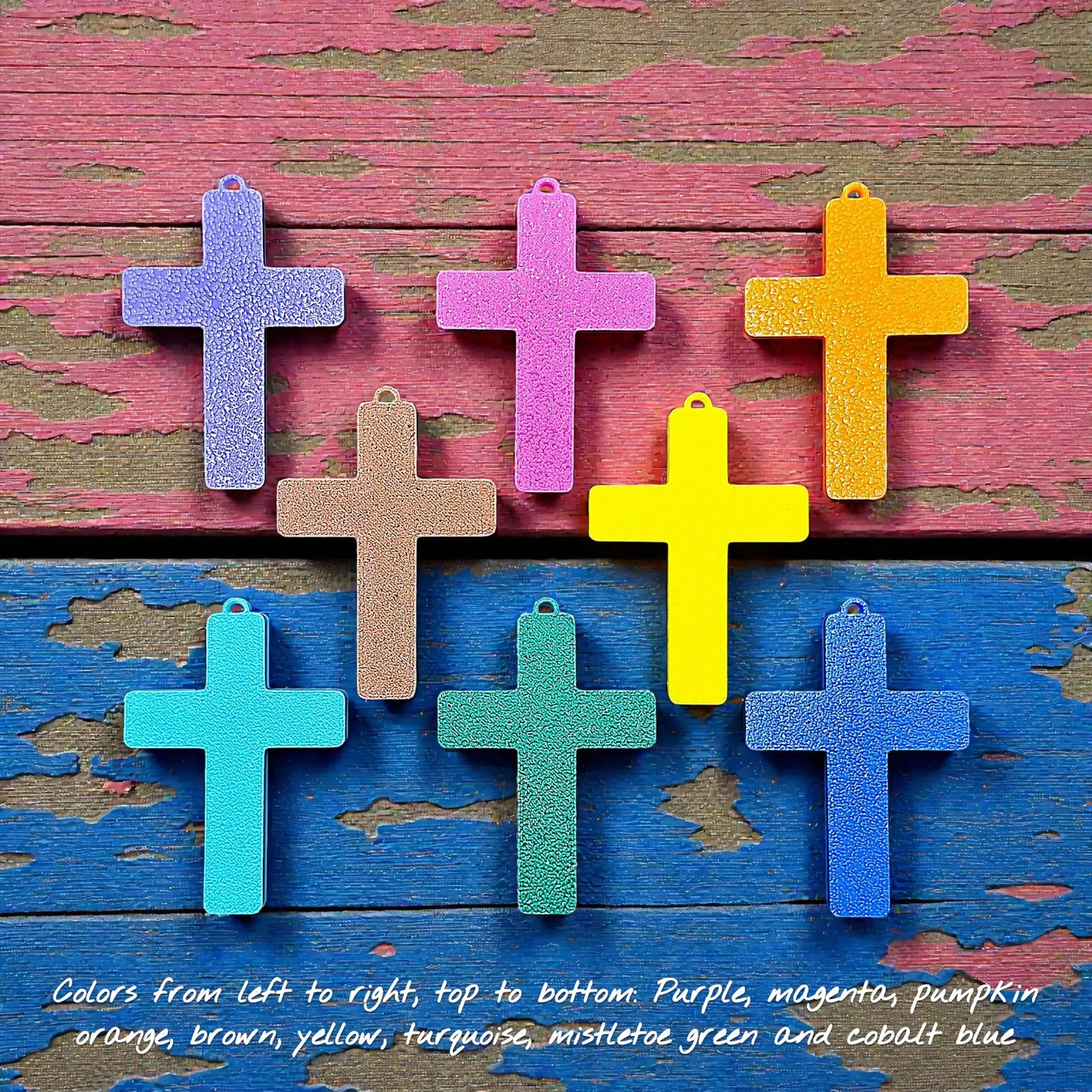 Handmade and customizable cross keychains in unique colors, perfect for church events, VBS, and faith-inspired gifts.