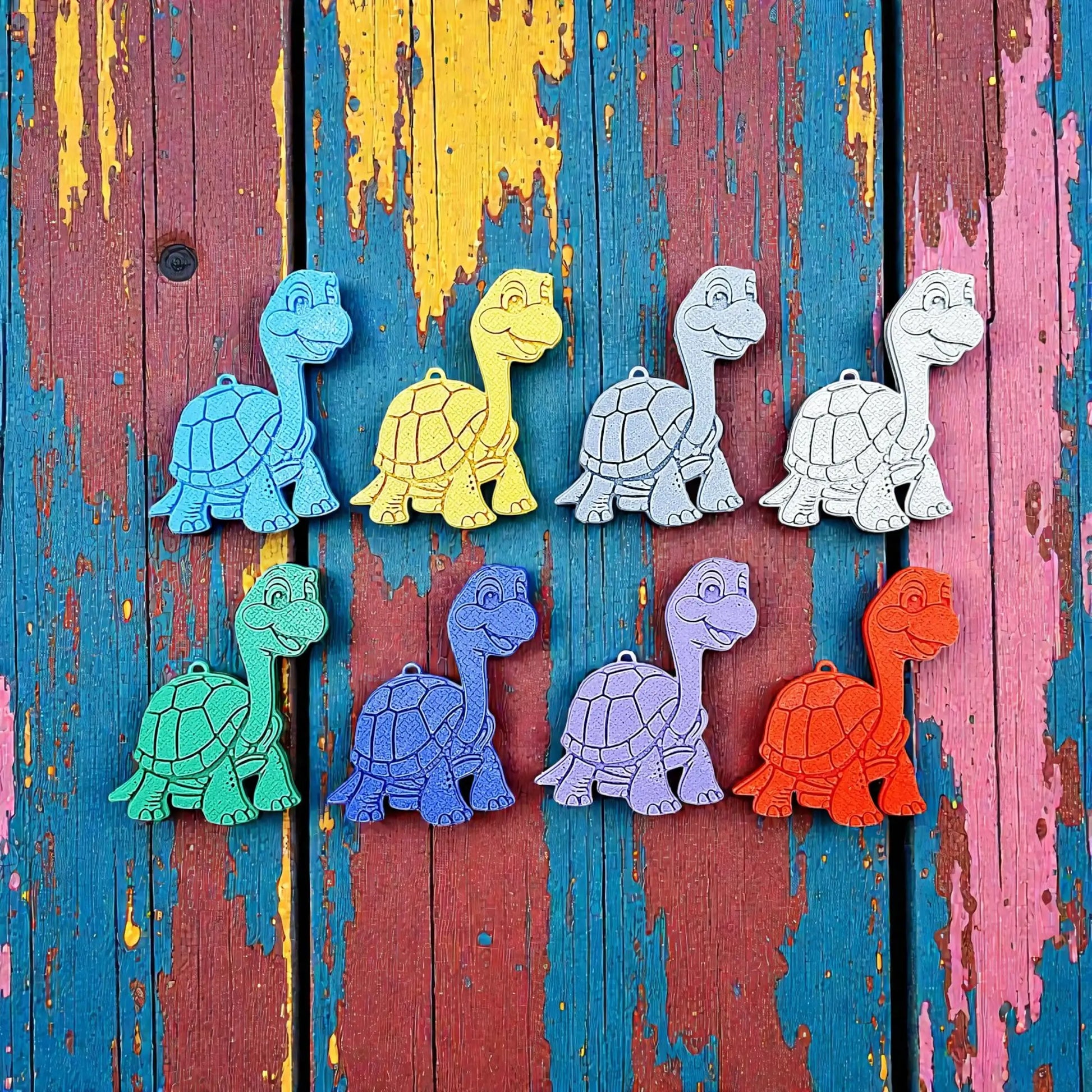 Handmade and customizable turtle keychains in various colors, ideal for tortoise themed part favors, cute bag charms, and classroom prizes.