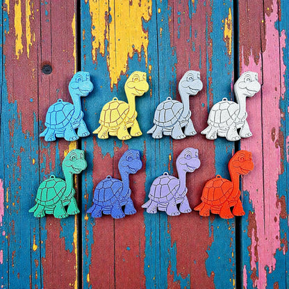 Handmade and customizable turtle keychains in various colors, ideal for tortoise themed part favors, cute bag charms, and classroom prizes.