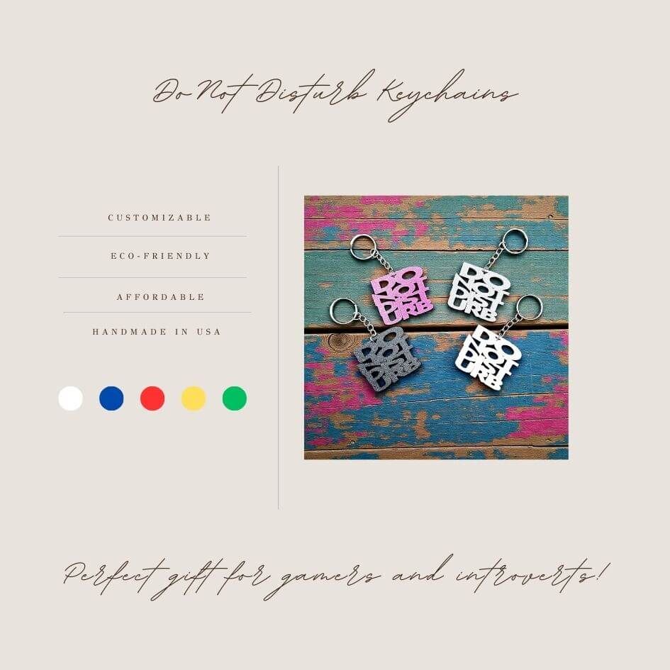 Handmade and customizable Do Not Disturb keychains in various colors, perfect gift for introverts or gamers.