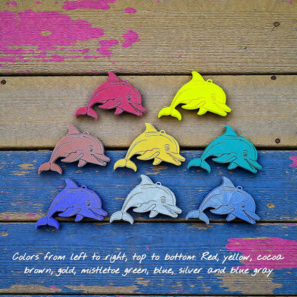 Handmade and customizable dolphin keychains in various colors, perfect for classroom prizes, party favors for kids birthdays, and unique bag charms.