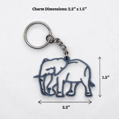 Handmade and customizable safari elephant keychains in various colors, perfect for classroom prizes, party favors for kids birthdays, baby showers and unique stocking stuffers.