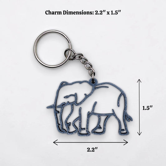 Handmade and customizable safari elephant keychains in various colors, perfect for classroom prizes, party favors for kids birthdays, baby showers and unique stocking stuffers.