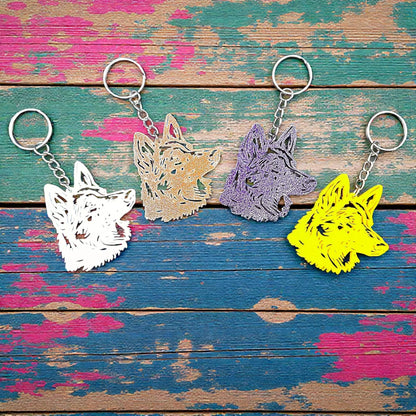 Handmade and customizable German Shepherd keychains in assorted colors, perfect for dog moms, dog lovers, GSD pet parents, or custom gifts.