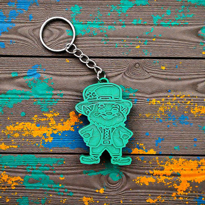 Handmade and customizable leprechaun keychain in green, ideal for Irish gifts, St. Paddy’s Day party favors, and festive shamrock bag charms.