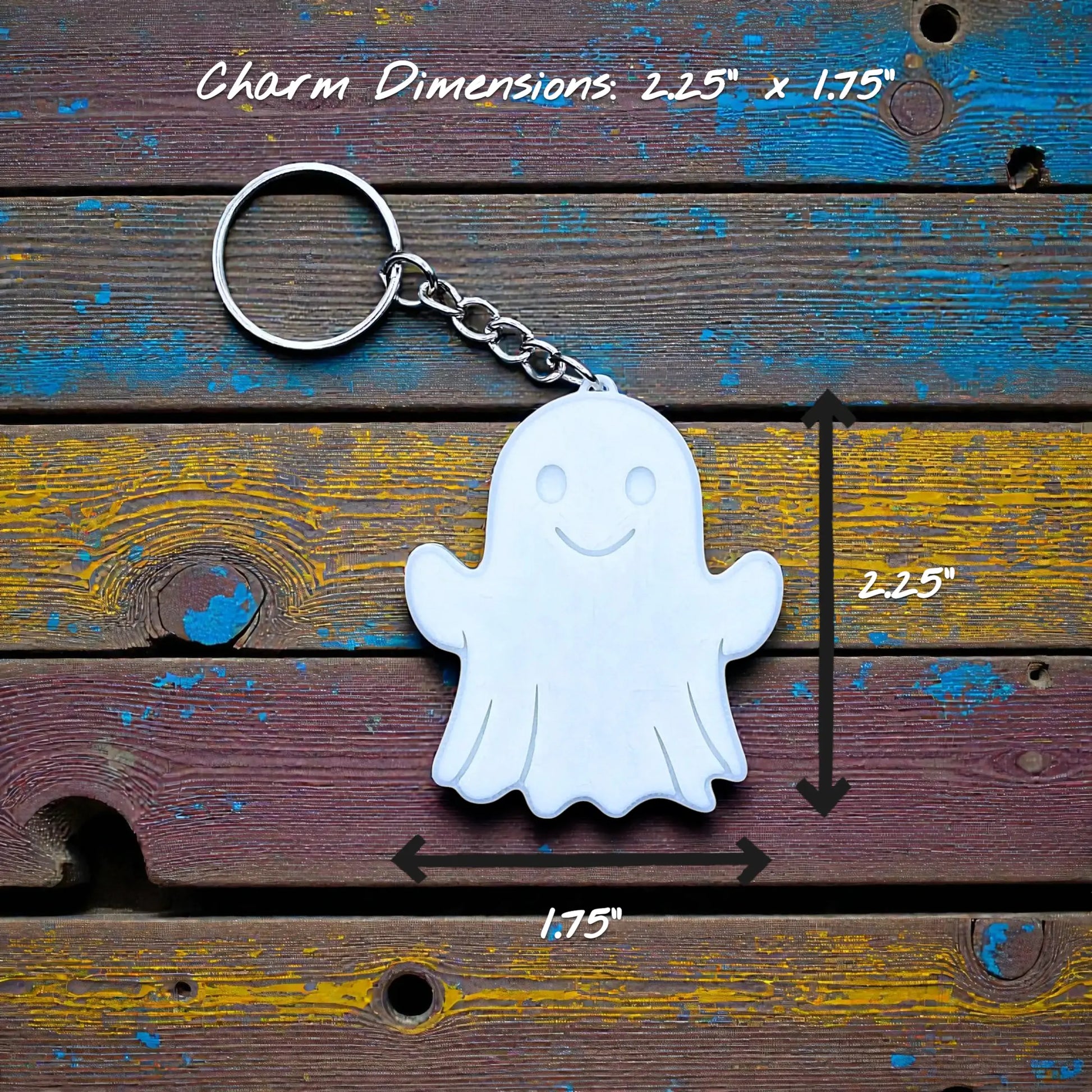 Handmade and customizable ghost keychain, perfect for Halloween party favors, trick or treats, and fun Fall gifting for kids.