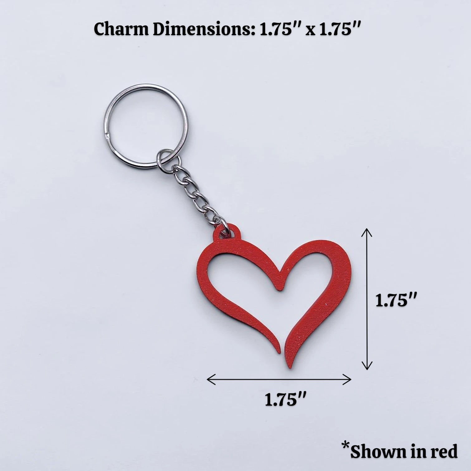 Handmade and customizable heart keychain in red, perfect for Valentine's Day, party favors, baby showers, or everyday gifting.