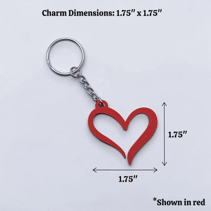 Handmade and customizable heart keychain in red, perfect for Valentine's Day, party favors, baby showers, or everyday gifting.