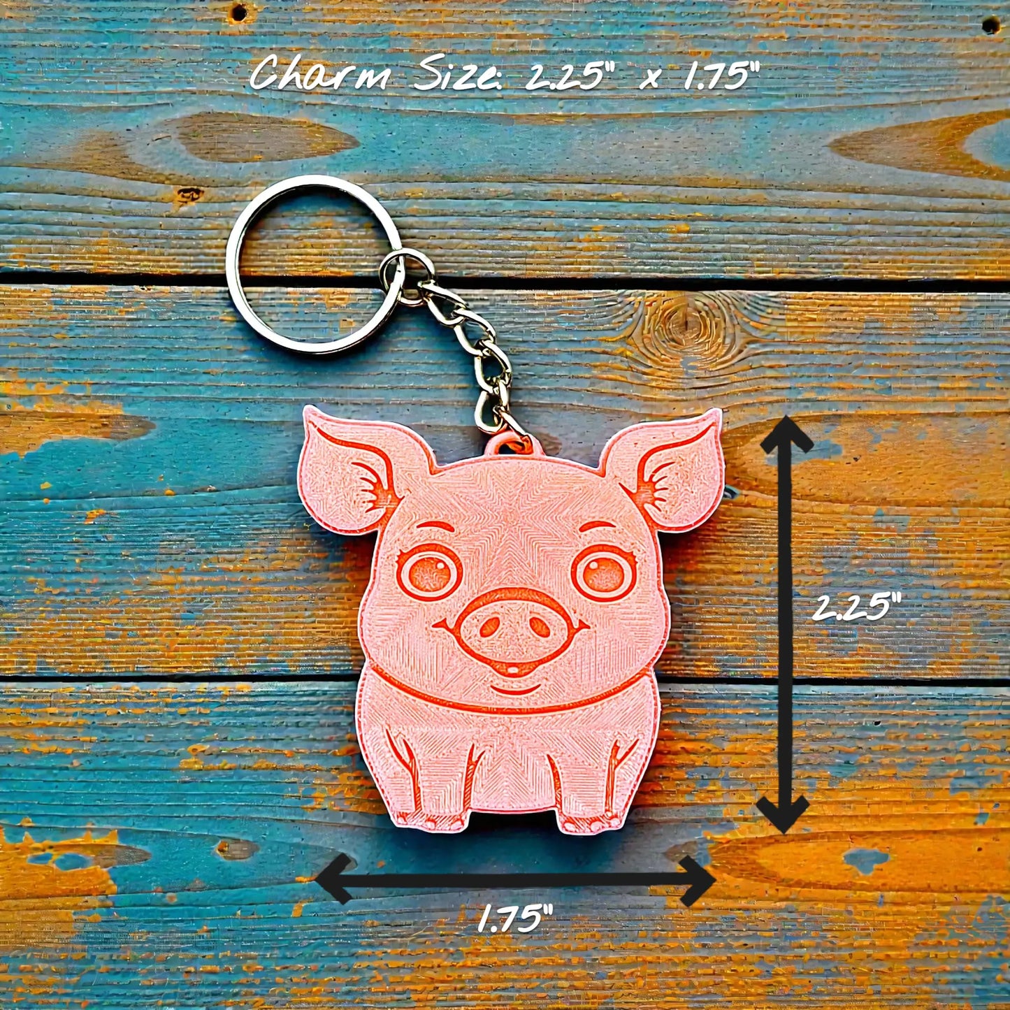 Handmade and customizable pig keychain in pink, ideal for country themed part favors, cute bag charms, and classroom prizes.