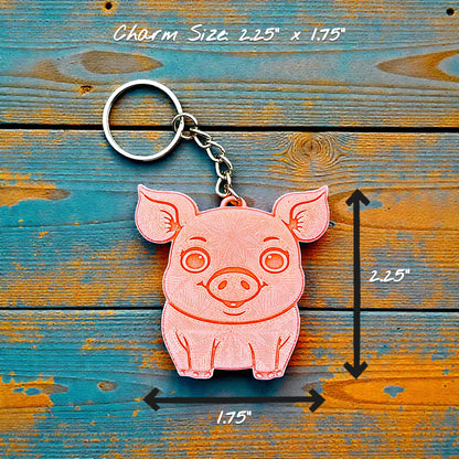 Handmade and customizable pig keychain in pink, ideal for country themed part favors, cute bag charms, and classroom prizes.
