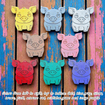 Handmade and customizable pig keychains in assorted colors, ideal for country themed part favors, cute bag charms, and classroom prizes.