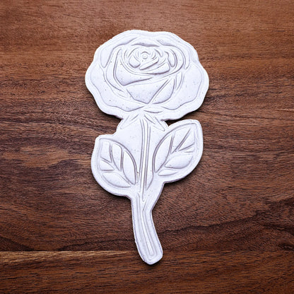 Handmade and customizable Rose Cookie Cutter dough cutout and imprint, perfect for spring events, romantic weddings, or special occasions.