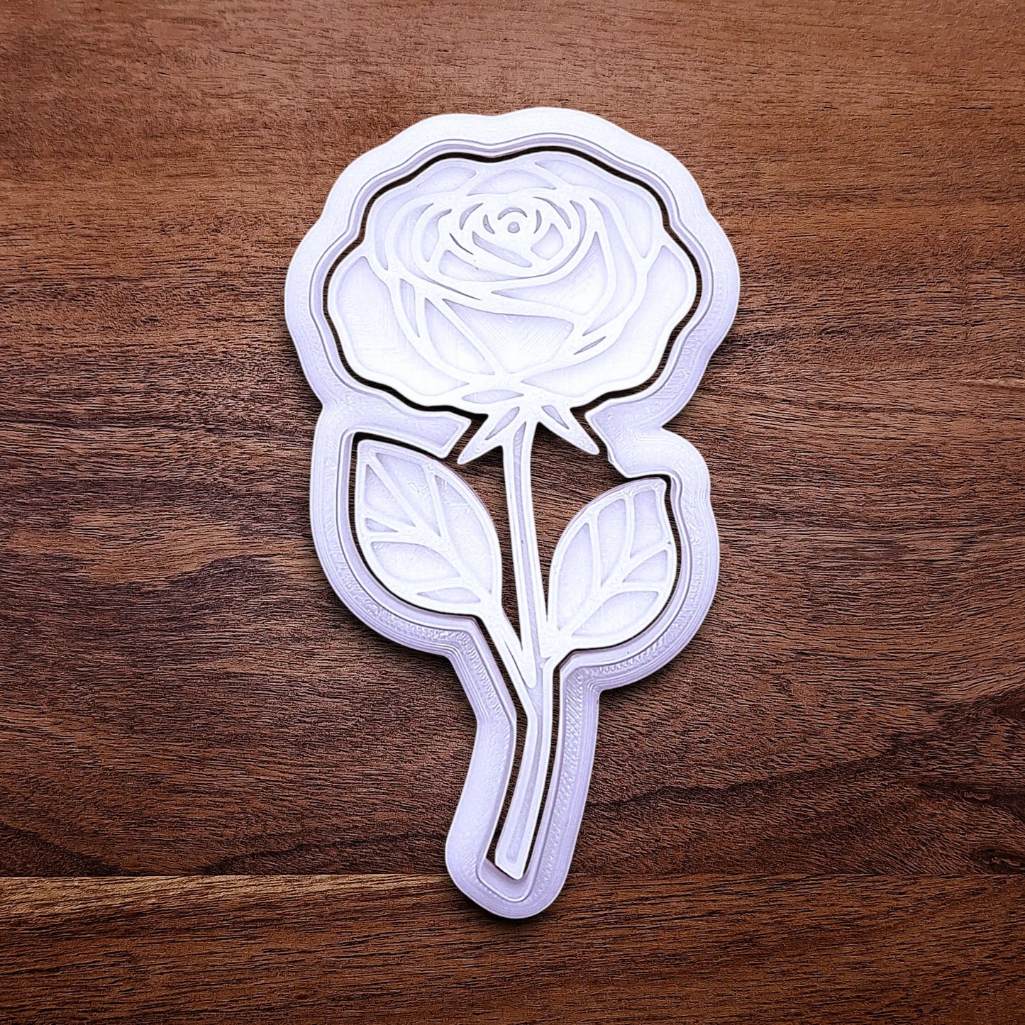 Handmade and customizable Rose Cookie Cutter and Stamp, perfect for spring events, romantic weddings, or special occasions.