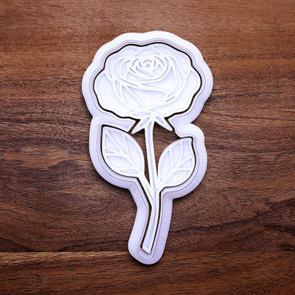 Handmade and customizable Rose Cookie Cutter and Stamp, perfect for spring events, romantic weddings, or special occasions.