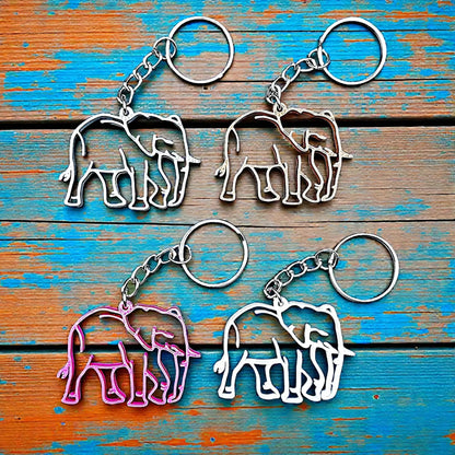 Handmade and customizable safari elephant keychains in assorted colors, perfect for classroom prizes, party favors for kids birthdays, baby showers and unique stocking stuffers.