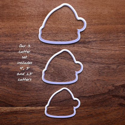 Santa hat cookie cutter set in three sizes, perfect for Christmas cookies, festive fondant toppers, or Xmas holiday crafts.
