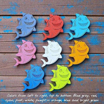 Handmade and customizable shark keychains in various colors - fun marine animal keyring collection for kids, party bags, or beach-themed gifts and souvenirs.