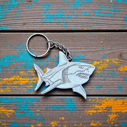 Handmade and customizable shark keychain, perfect for under-the-sea party favors, bag charms, and cool classroom prizes.