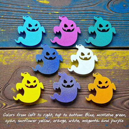 Handmade Halloween ghost keychains in various colors, ideal for fall party favors, gifting, or accessorizing Halloween-themed trick or treat bags or keys.