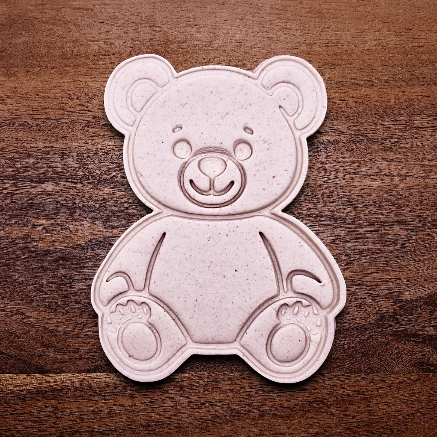 Handmade and customizable teddy bear cookie cutter dough cutout and imprint — perfect for standout cookies at parties or gifting.