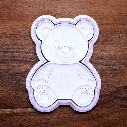 Multiple handmade and customizable teddy bear cookie cutter with stamp — perfect for standout cookies at Valentine's Day parties or gifting.
