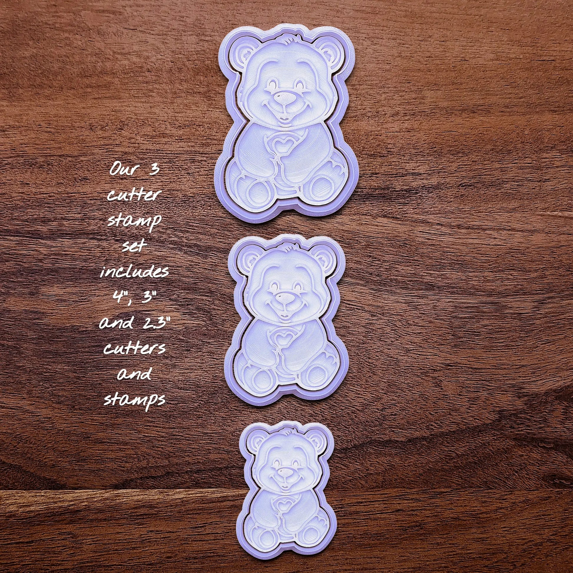 Handmade and customizable Teddy Bear Cookie Cutter and Stamp Set, perfect for Valentine's Day cookies, sweet treats for special occasions and fun kid-friendly crafting activities.