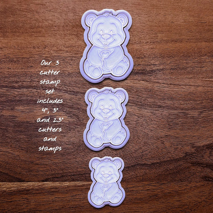 Handmade and customizable Teddy Bear Cookie Cutter and Stamp Set, perfect for Valentine's Day cookies, sweet treats for special occasions and fun kid-friendly crafting activities.