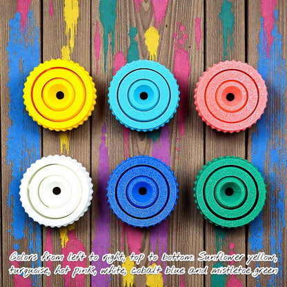 Six fidget gyro spinners with modern designs and smooth spin, handmade from eco PLA, great for stress relief, sensory play, and focus support.