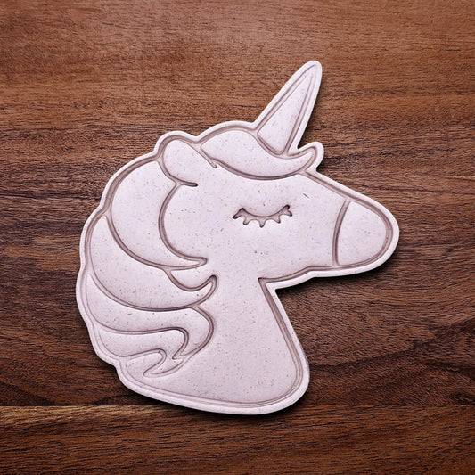 Handmade and customizable unicorn cookie cutter dough cutout and imprint, perfect for magical themed birthday parties, fondant decorating, or gifting to unicorn lovers.