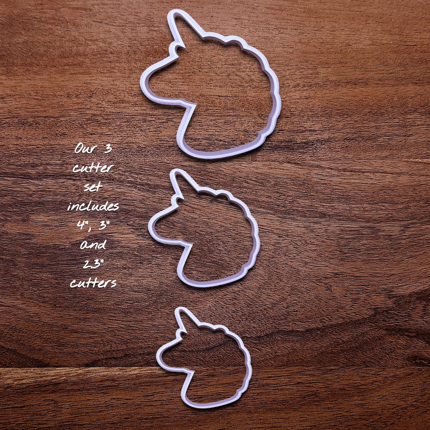 Handmade and customizable unicorn cookie cutter set, perfect for magical themed birthday parties, fondant decorating, or gifting to unicorn lovers.