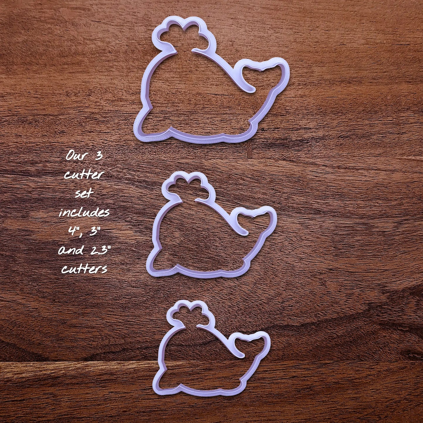 Handmade and customizable whale cookie cutter set, ideal for making adorable aquatic and nautical cookies for baby showers, birthdays, and parties.