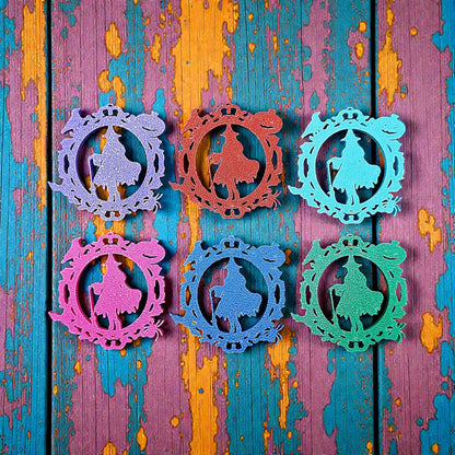 Handmade and customizable Halloween keychains in various colors featuring a witch, bats, crows, and pumpkins. Perfect for spooky season trick or treats, party favors and goth inspired gifts.