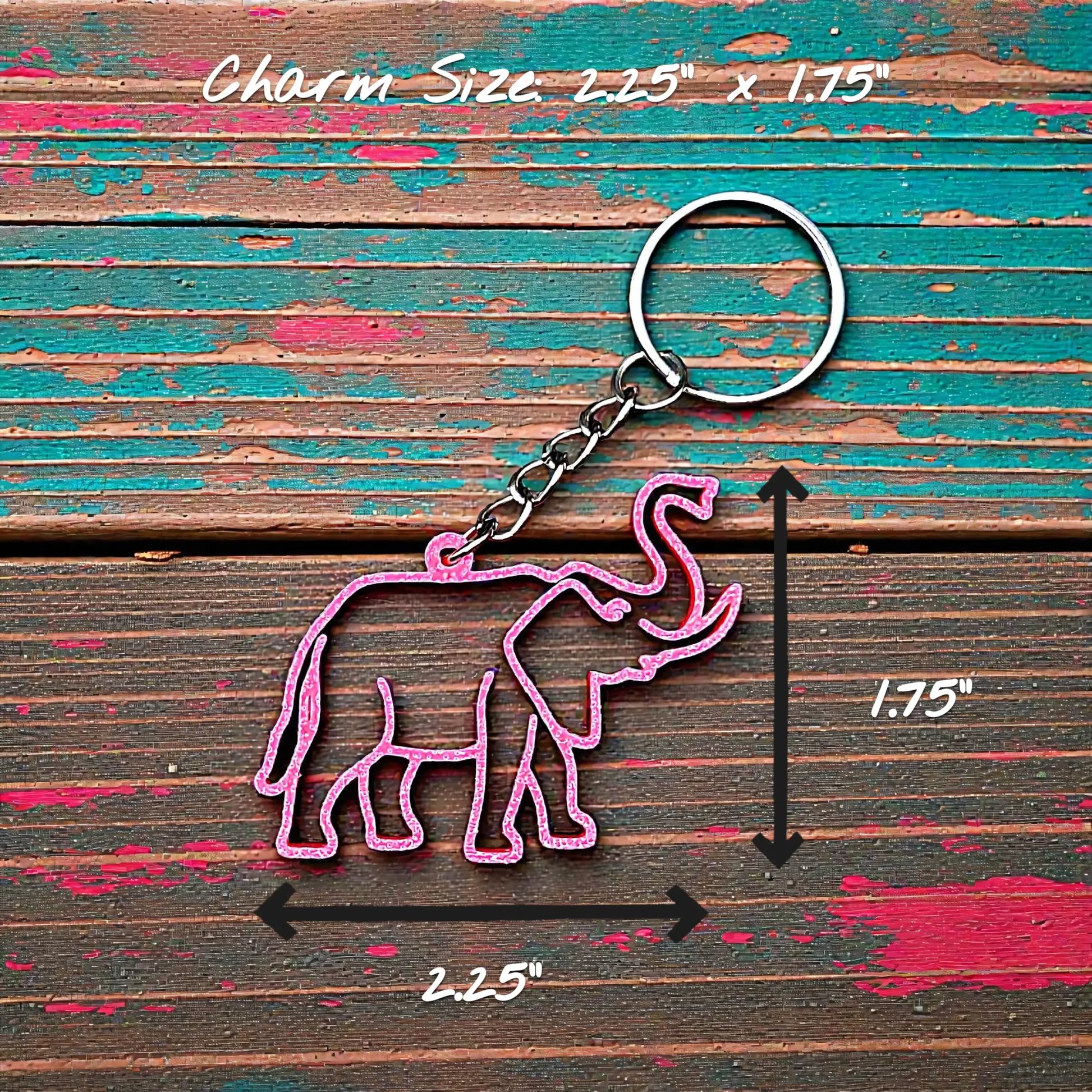 Handmade and customizable safari elephant keychain in pink, perfect for classroom prizes, party favors for kids birthdays, baby showers and unique stocking stuffers.