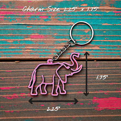 Handmade and customizable safari elephant keychain in pink, perfect for classroom prizes, party favors for kids birthdays, baby showers and unique stocking stuffers.