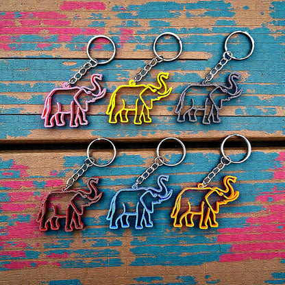 Handmade and customizable safari elephant keychain in various colors, perfect for classroom prizes, party favors for kids birthdays, baby showers and unique stocking stuffers.