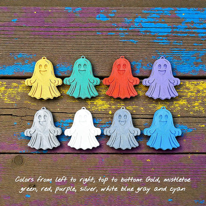 Handmade and customizable ghost keychains in multiple colors, perfect for Halloween party favors, trick or treats, and fun Fall gifting for kids.