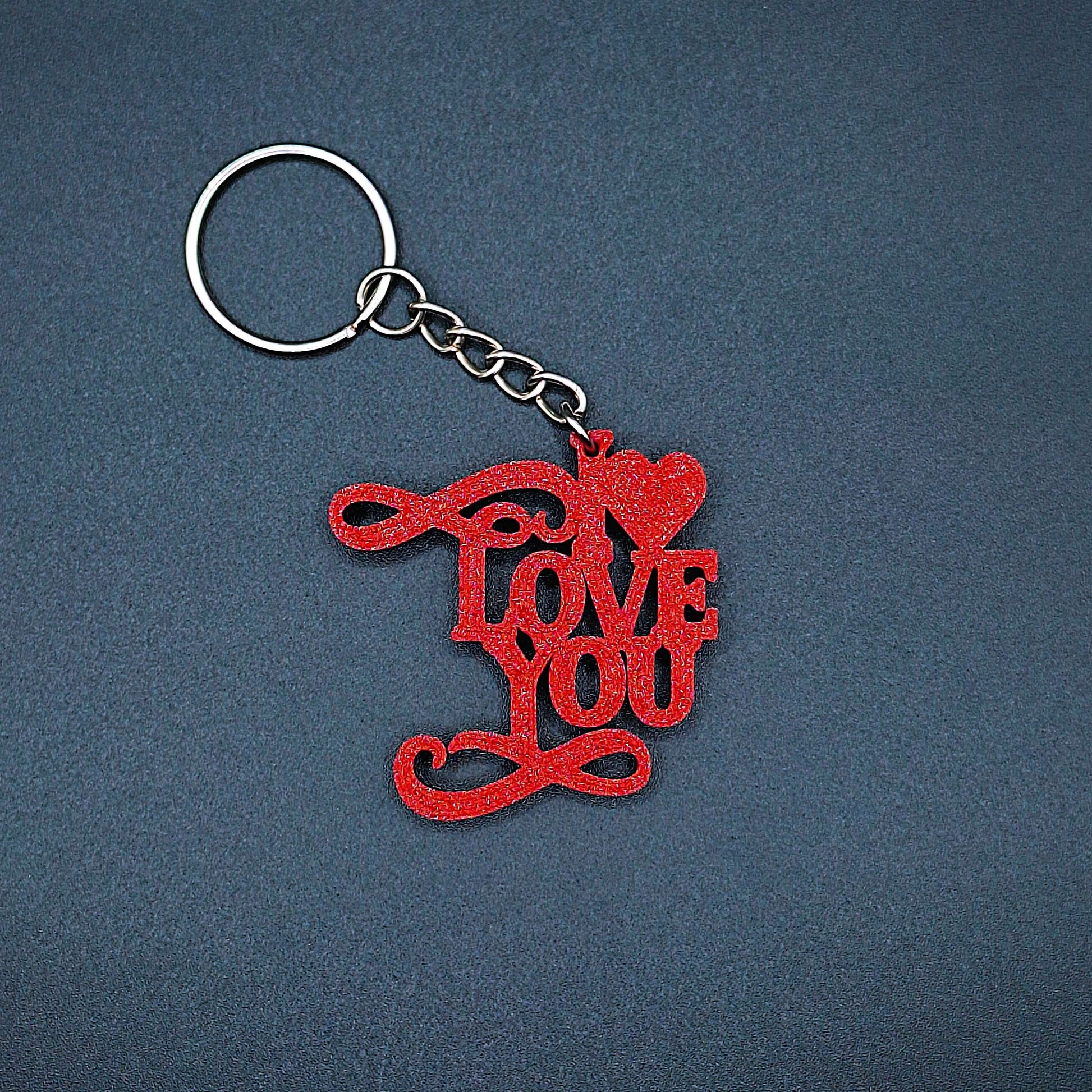 Maroon red I Love You keychain with minimalist design, handmade and lightweight, a perfect Valentine's Day or anniversary keepsake.