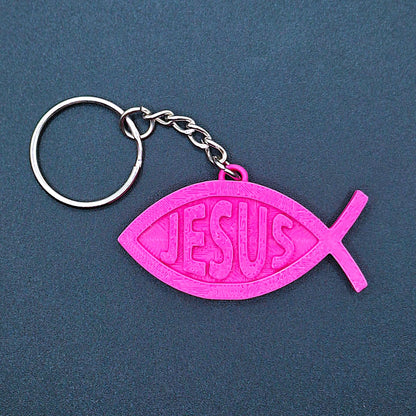Christian Fish Keychain with “Jesus” in the center, handmade faith charm for Bible study, church gifts, or daily inspirational accessory.