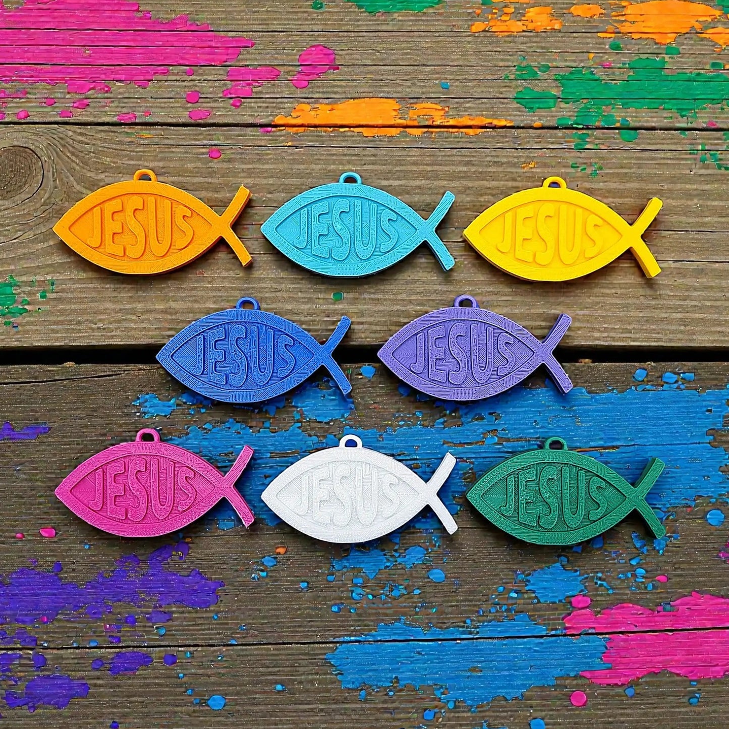 Christian Fish Keychains with “Jesus” in the center, handmade faith charm for Bible study, church gifts, or daily inspirational accessory.